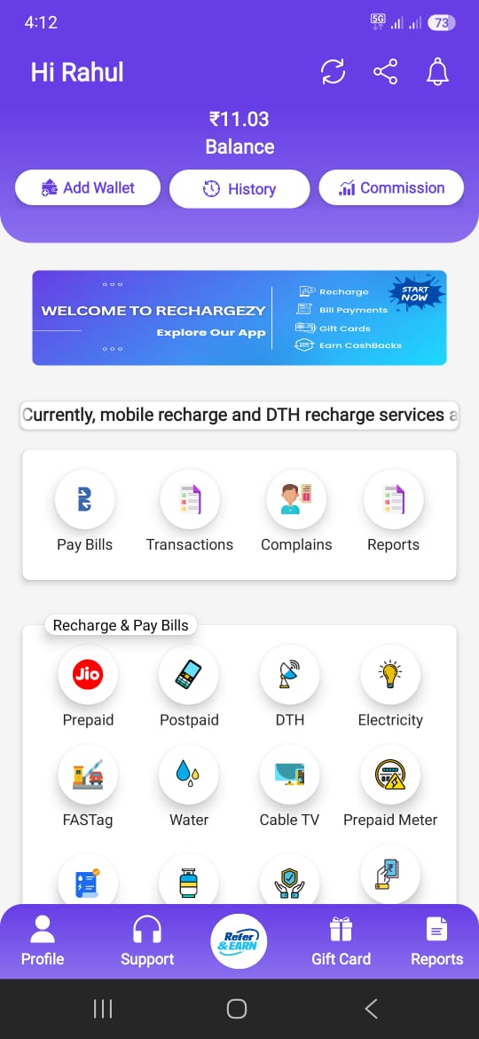 RechargeZy Mobile App Interface